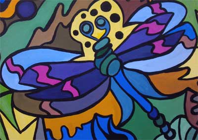 Dragonfly painting close up by Janice Boling