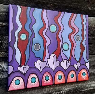 Hearts with Dots abstract painting side view