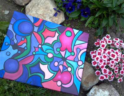 Photo of Pink Heart painting with flowers by Janice Boling